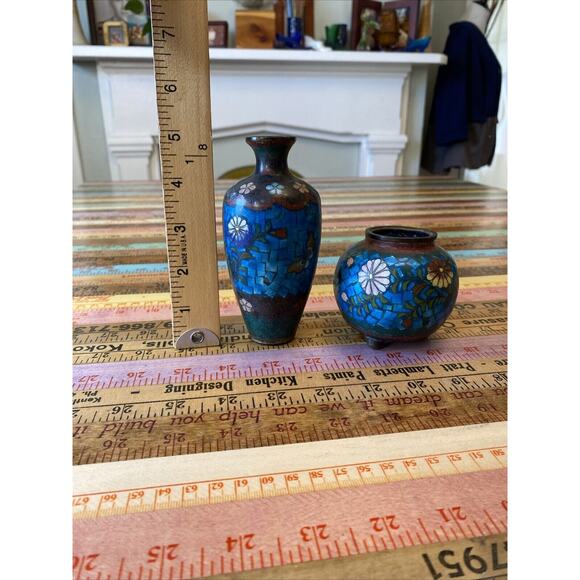 Japanese CLOISONNE Enamel on Bronze Vase & Ginger Jar Period Floral - Picture 15 of 15